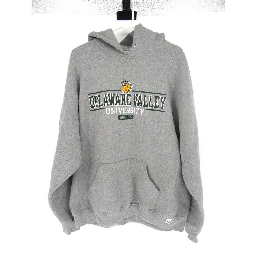 Russell Athletic Delaware Valley University Hoodie Mens XL Gray Fear The Ram